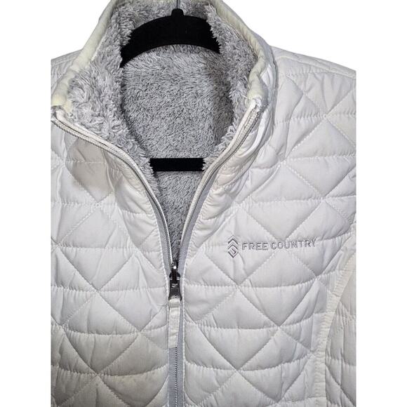 Free Country Womens Size SMALL White Reversible Puffer Quilted Gray Fur Zip Vest - Picture 3 of 6